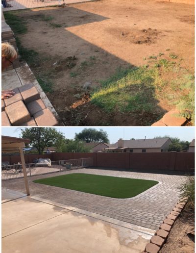 We installed the concrete pavers and artificial turf shown in the photo. This is a before and after photo.